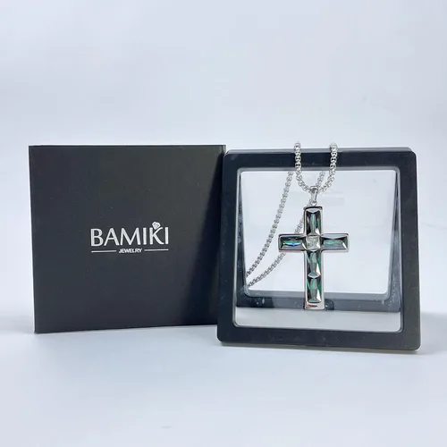Miniatura 6 de Collar de cruz con piedra de nacimiento para hombre, collar de cruz de acero inoxidable 316L con colgante de cruz de circonia cúbica para mujer