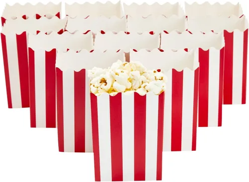 Miniatura 5 de Juvale Paquete de 100 mini cajas de palomitas de maíz rojas y blancas para fiestas, contenedores de papel a granel para decoraciones nocturnas