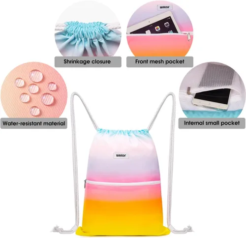 Miniatura 4 de WANDF - Mochila de nailon con cordón, resistente al agua, para gimnasio, compras, deporte, yoga