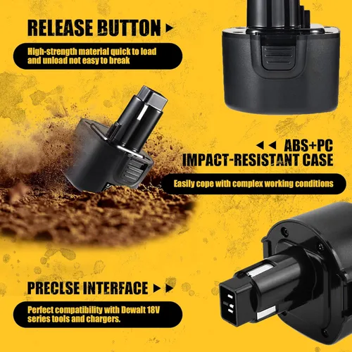 Miniatura 3 de VANON Paquete de 2 baterías de repuesto de 4.8Ah DW9062 para Dewalt 9.6V Ni-MH DW9061 DE9036 DE9061 DE9062 DW926 DW955K compatibles con herramientas