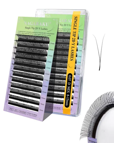 Miniatura 104 de Suministros de extensiones de pestañas NAGARAKU yy, pestañas falsas 0.05mm rizado D, bandeja mixta 8-12mm, prefabricadas 4D, abanico fácil, volumen