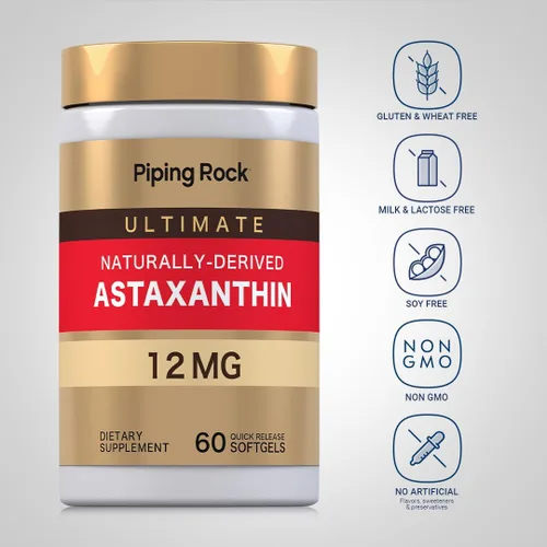 Miniatura 3 de Piping Rock Astaxantina 12 mg 60 cápsulas blandas de liberación rápida Suplemento de extracto orgánico Sin gluten, sin OMG
