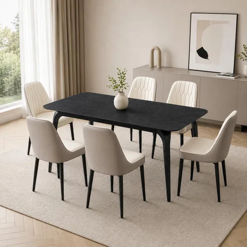 Miniatura 48 de Modern Dining Table Set for 4,50" Sintered Stone Table Set for 4,Marble Dining Table Set of 4 with Upholstered Chair,5 Piece Rectangular Dining Room