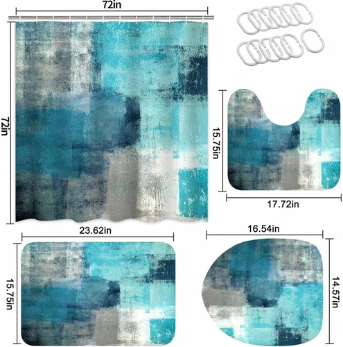 Miniatura 2 de Lnond 4 Piezas Juegos de Cortinas de Ducha de Baño Moradas con Alfombras, Arte de Pintura Púrpura y Gris Juegos de Baño con Cortina de Ducha