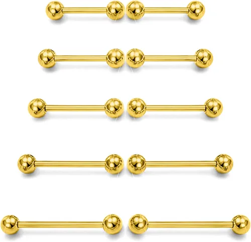 Miniatura 5 de Prjndjw 14G Acero quirúrgico rectas barras de pesas - Anillos para lengua y pezón para mujeres y hombres - Longitud 12MM, 14MM, 16MM, 18MM, 22mm