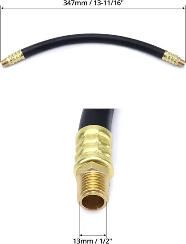 Miniatura 6 de Manguera para compresor de aire QWORK, manguera de aire de 3/8" x 15", presión máxima de trabajo de 300 PSI, conexiones de 1/4" macho NPT a 1/4