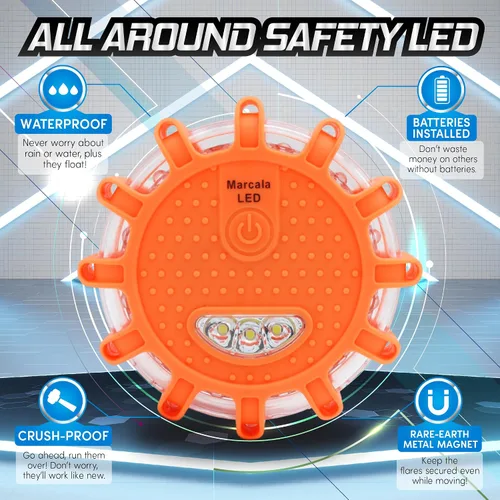 Miniatura 5 de Marcala Paquete de 3 luces de emergencia para vehículos Baldosas de emergencia compatibles con DOT para automóvil con baterías, silbato y funda