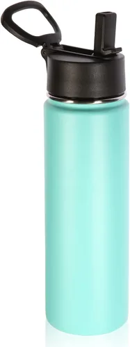 Miniatura 37 de Volhoply Botellas de agua aisladas con popote a granel, paquete de 4, botella deportiva de acero inoxidable de 22 onzas con tapa, vasos de agua