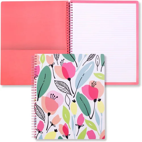 Miniatura 29 de Steel Mill & Co - Cuaderno de espiral grande con rayas universitarias, 11" x 9.5", tapa dura y 160 páginas forradas, diseño floral rosa