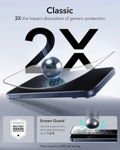 Miniatura 5 de ESR Paquete de 3 protectores de pantalla para iPhone 17 Pro Max, grado militar a prueba de roturas, dureza 9H, vidrio templado de cobertura completa