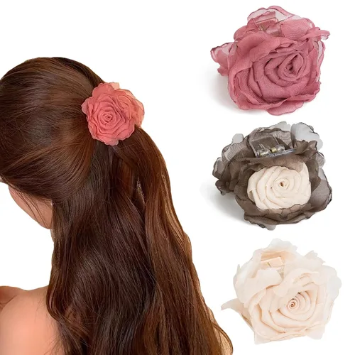3 paquetes de pinzas para el cabello con flores medianas, pequeñas pinzas en forma de rosa para moño alto, pinzas para el cabello para viajes,