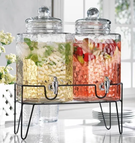 Miniatura 13 de Dispensadores de bebidas de vidrio de 3 galones para fiestas, dispensadores de jarras Mason clásicos con tapa de vidrio con asa y espiga 100% a