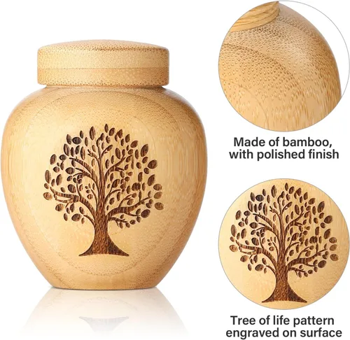 Miniatura 3 de Pequeños Juegos de Urnas para Cenizas Humanas, Conjunto de 1, Mini Urnas para Cenizas Hechas de Bambú con Patrón de Árbol de la Vida Grabado, Mini