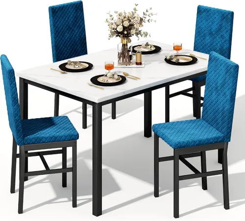 Miniatura 12 de Recaceik Juego de mesa de comedor para 4, juego de mesa de comedor moderno de 5 piezas con mesa de cocina de mármol sintético y 4 sillas tapizadas