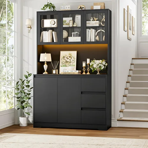 Miniatura 2 de finetones Armario de despensa de cocina de 71" con luces LED y estación de carga, gabinetes de cocina modernos armario alacena con almacenamiento