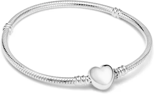 Parmuz Charm Bracelet 925 Sterling Silver Heart Clasp Snake Chain Bracelet Jewelry Fit Charm Birthday Gift for Women Girls