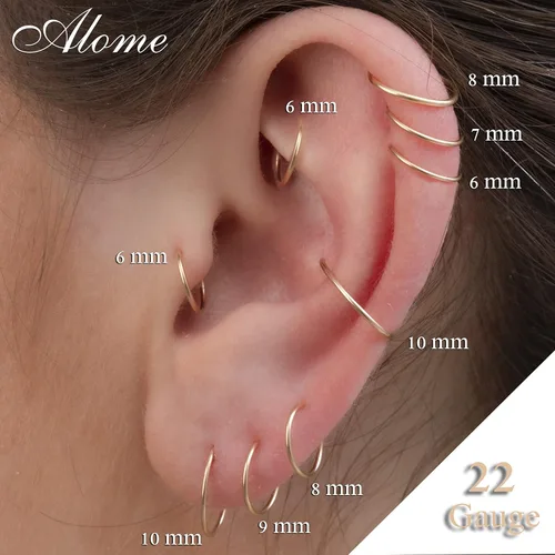 Miniatura 12 de Aretes de aro de oro de plata – Aretes de aro para mujer, dos piezas de aros de plata fina rellenos de oro, aro de hélice, anillo de tragus, aro