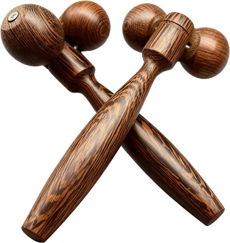 Rodillo de masaje de madera de wengué, masajeador de acupresión de doble bola para aliviar el dolor muscular, rodillos corporales de mano de 7.5 in