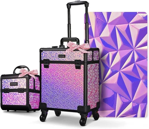 Miniatura 42 de BYOOTIQUE estuche rodante para maquillaje 4 en 1, con cerradura, maletín tipo trolley para cosméticos, con 4 ruedas extraíbles, organizador de viaje