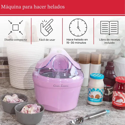 Miniatura 3 de Classic Cuisine - Máquina de helados de 1 cuarto de galón para sorbete, helado, yogur congelado y más, electrodomésticos de cocina y accesorios Rosa