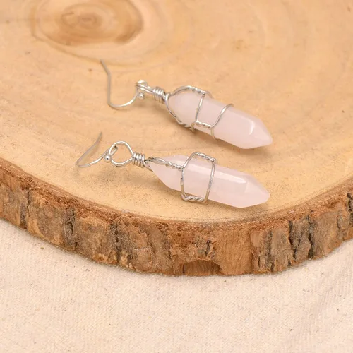 Miniatura 4 de Pendientes de cristal de punta envuelta en alambre de piedra pulida para mujer Reiki Energy Healing