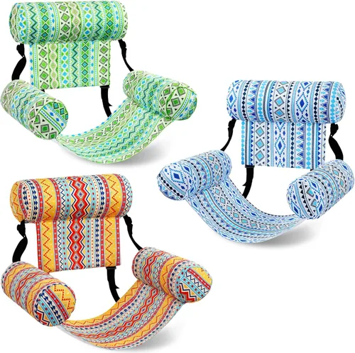 Miniatura 9 de Paquete de 3 flotadores inflables para piscina, sillas flotantes para adultos, hamaca ajustable, silla flotante de agua, natación, patrón de plantas