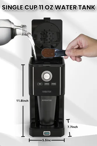Miniatura 3 de Cafetera de una sola porción con 11 oz. Taza de café de viaje de acero inoxidable, intensidad de preparación ajustable, filtro permanente
