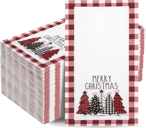 Miniatura 15 de WDF Paquete de 100 Servilletas Navideñas Verdes Desechables - Servilletas de Papel de Árbol de Navidad de 3 Capas, Servilletas Navideñas Verdes