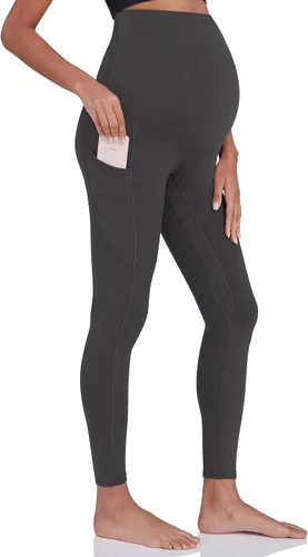 Enerful Leggings de entrenamiento de maternidad para mujer, sobre el vientre, ropa activa, atléticos, suaves, pantalones de yoga con bolsillos