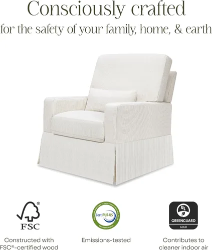 Miniatura 4 de NAMESAKE Crawford Pillowback Comfort Swivel Glider en tela ecológica de rendimiento con rayas Chatham de Fog, repelente al agua, con certificación