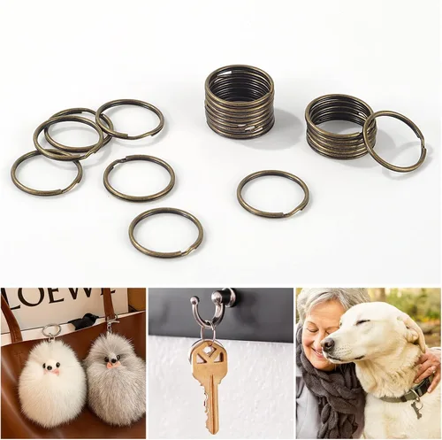 Miniatura 6 de 200 piezas de llaveros, anillos divididos a granel para llavero y manualidades (bronce)