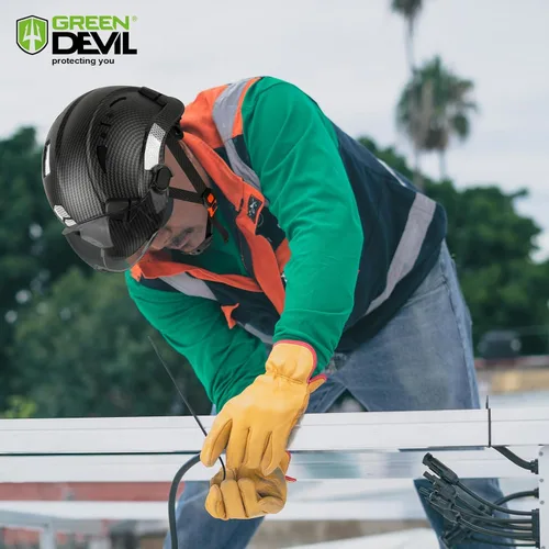 Miniatura 6 de GREEN DEVIL Casco de seguridad con visera tintada y transparente con ventilación Casco de construcción ABS Cascos de construcción para hombres Negro
