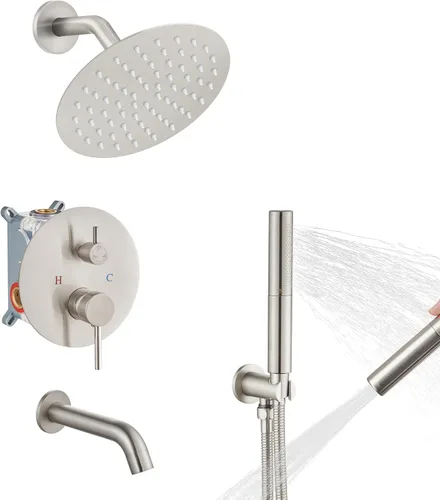 Airuida Juego de sistema de ducha de lluvia de 3 funciones, combo de ducha de bañera de montaje en pared con ducha de mano y boquilla de bañera,