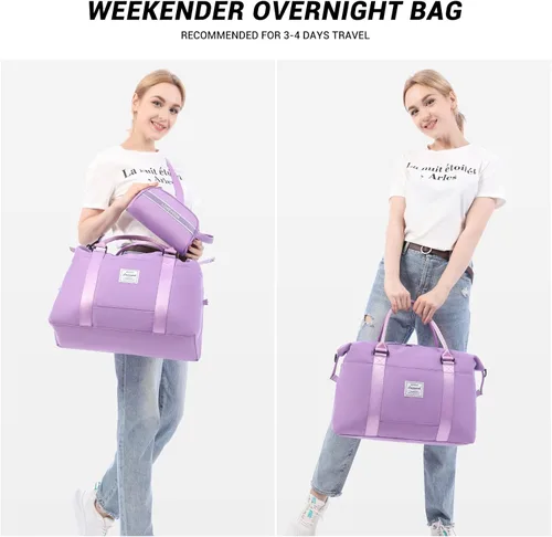 Miniatura 20 de LOVEVOOK Bolsa de fin de semana para mujer, bonita bolsa de viaje para gimnasio, bolsa de viaje con bolsa de artículos de tocador, bolsa