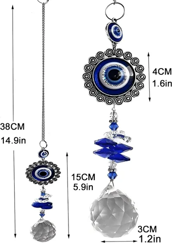 Miniatura 6 de Colgante de cristal azul con dije de ojo malvado, mariposa, ángel, girasol, talismán, atrapa el sol, hecho a mano, dije de buena suerte, oficina