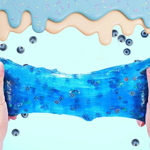 Miniatura 6 de Slime Cristalino Crujiente con Brillo de Cubo de Gelatina Azul Arándano Prefabricado, Incluye 6 Juegos de Complementos, Estimulación Sensorial