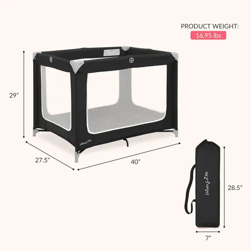 Miniatura 4 de Dream On Me Zoom - Corral portátil en negro, ligero, plegable y fácil de instalar, laterales de malla transpirable y tela suave, viene con una