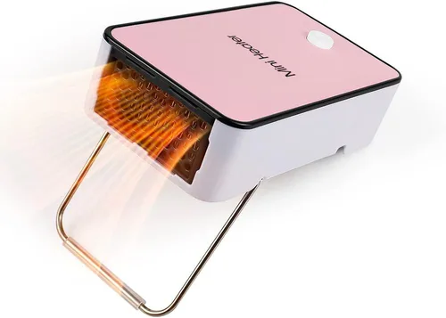 Calentador de Espacio Portátil YOUCIDI Mini Calentador de Escritorio Eléctrico Ventilador Calentador de Aire para Habitación/Oficina/Escritorio Rosa