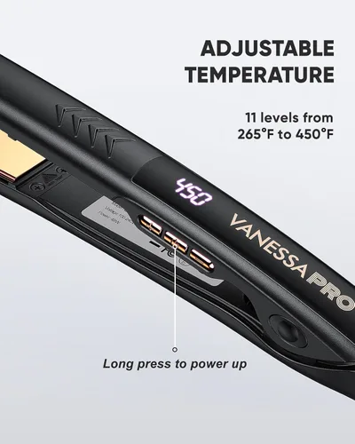 Miniatura 12 de VANESSA PRO Plancha plana para el cabello, plancha plana de titanio 100% puro para una pasada para lograr un aspecto elegante, se riza