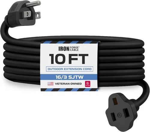 Miniatura 17 de Iron Forge Cable Cable de extensión negro de 6 pies, 16/3, cable de extensión de 6 pies, 3 puntas, resistente a la intemperie, ideal
