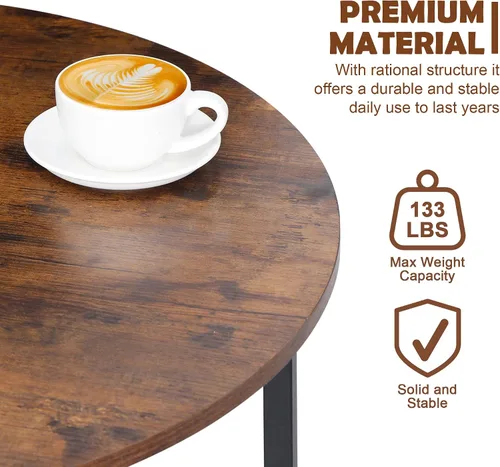Miniatura 4 de SUPER DEAL Mesas de centro redondas con superficie de madera rústica de 32 pulgadas y patas de metal resistentes, mesa de cóctel industrial