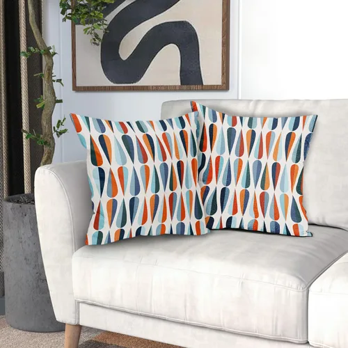 Miniatura 6 de Fundas de almohada de mediados de siglo de 20 x 20 pulgadas, fundas de almohada cuadradas con forma de gota azul y naranja, fundas de almohada