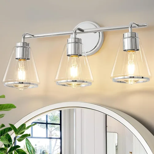 Miniatura 18 de Accesorios de iluminación de baño sobre espejo Luces de tocador doradas de 2 luces con pantalla de vidrio transparente de 14 pulgadas Luces