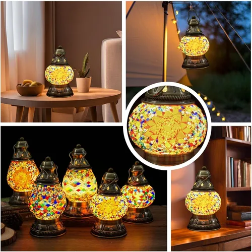 Miniatura 5 de Lámpara de mosaico turco recargable mejorada, hecha a mano, estilo marroquí, luz de campamento con batería de 1800 mAh, banco de energía USB