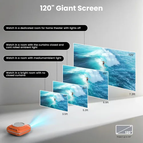 Miniatura 6 de HOMPOW Mini proyector con Bluetooth bidireccional, proyector portátil para uso de cine en casa, compatible con 1080P para interiores/exteriores