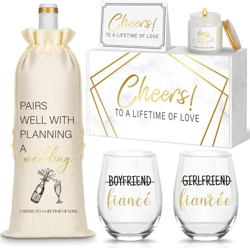 Miniatura 11 de Frerdui Regalos de compromiso para parejas, novio y novia, juego de regalo de compromiso con bolsa de vino, regalo de prometido para él y su novia