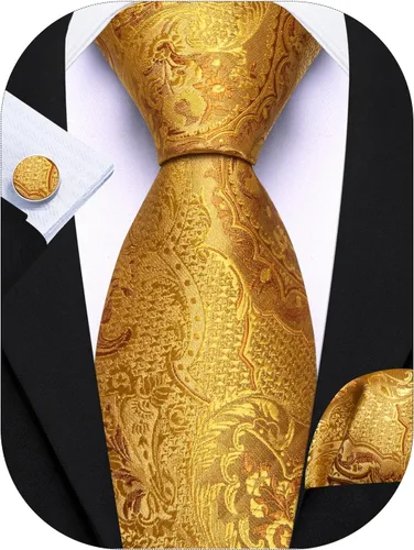 Miniatura 40 de Barry.Wang - Juego de corbata de seda para hombre, diseño de cachemira, pañuelo y gemelos de bolsillo