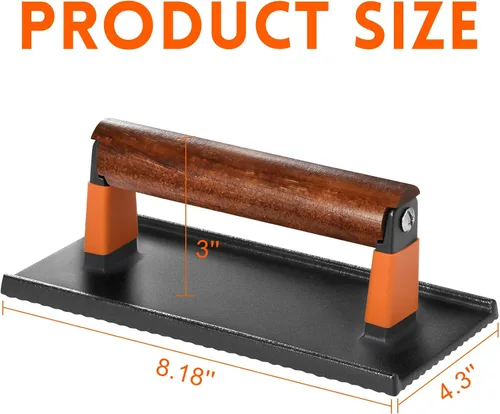 Miniatura 3 de GGC Prensa de tocino para plancha, prensa de hamburguesa de hierro fundido para hamburguesas, bistec, tocino, sándwiches, prensa rectangular
