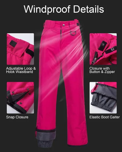 Miniatura 5 de CREATMO US Pantalones de nieve para mujer, baberos de esquí, impermeables, aislados, invierno y snowboard