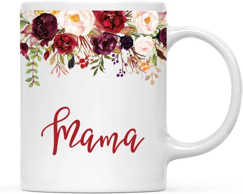 Miniatura 18 de Andaz Press Taza de té de cerámica para el día de la madre, regalo de 9.5 fl oz, otoño, marsala, flores burdeos, rosas, flores, tía, 1 paquete